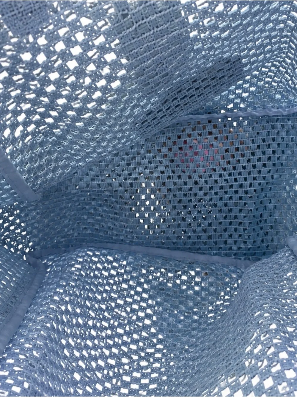 Dolce & Gabbana Light Blue Woven Mesh Crochet Large Tote Bag